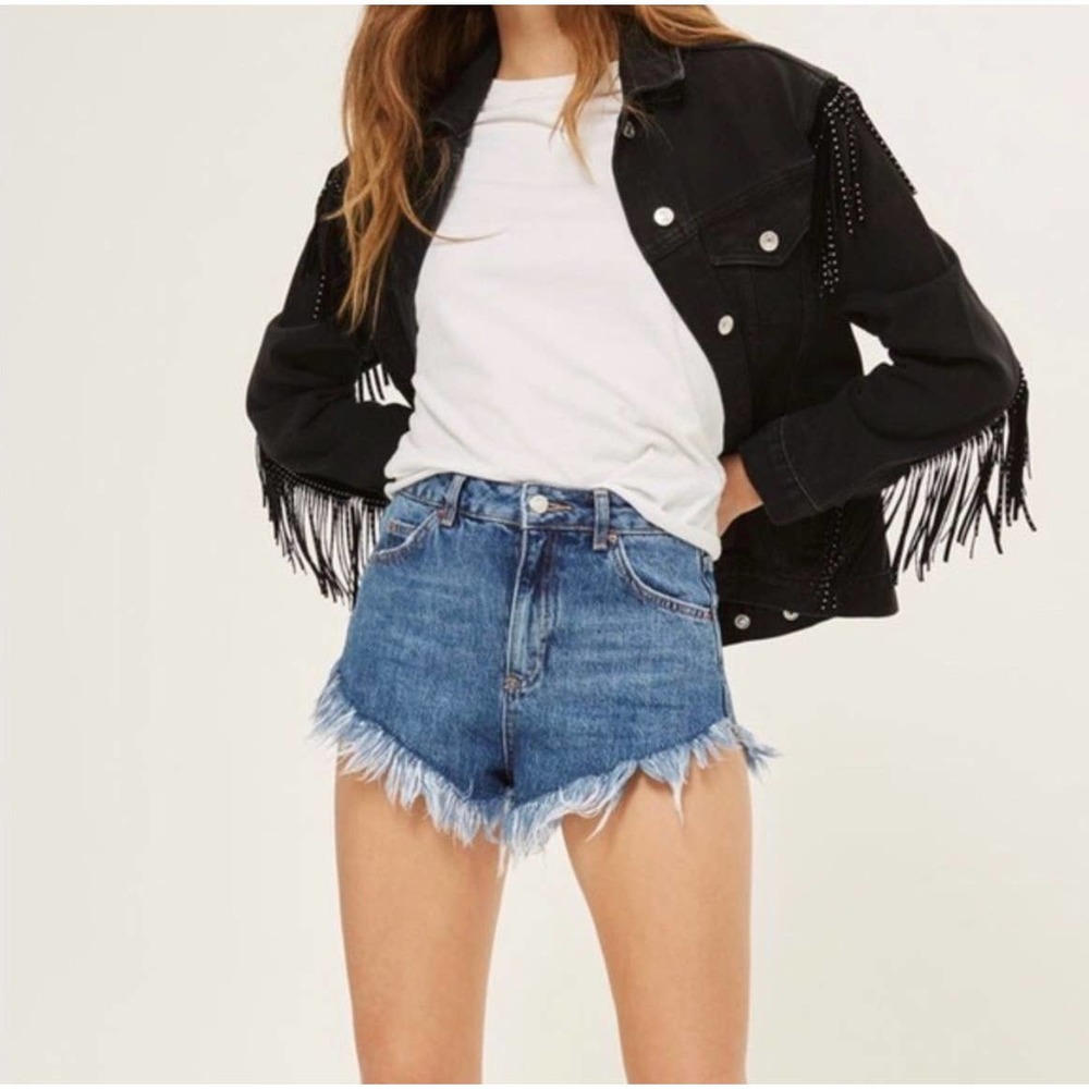 Topshop Moto Kiri High Waist Denim Cut Off Shorts